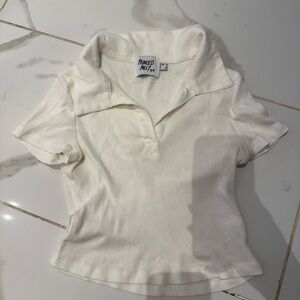 Princess Polly Cream Short Sleeve Polo Top